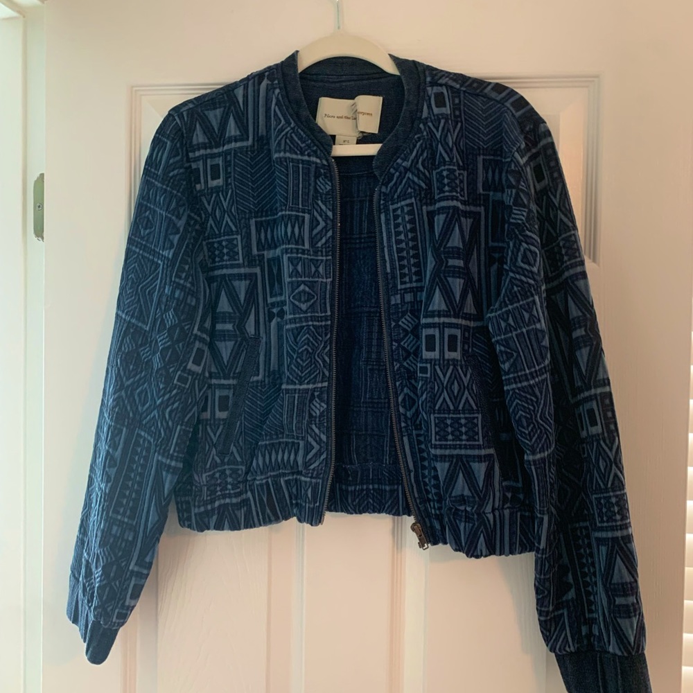 Pilcro and the Letterpress Blue Bomber Jacket